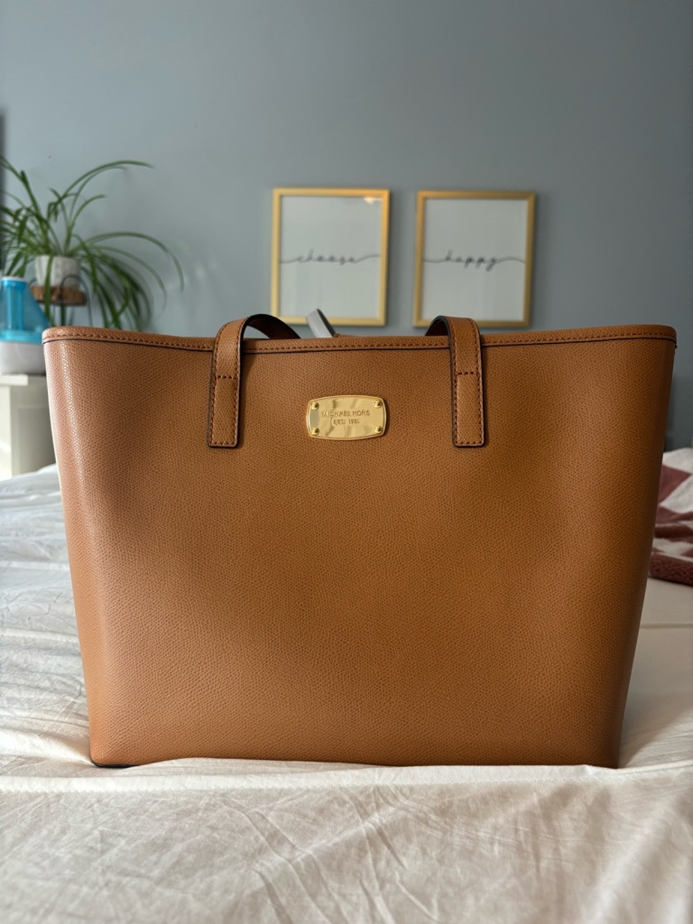 Michael Kors Tan Pebbled Leather Tote with Gold Plate